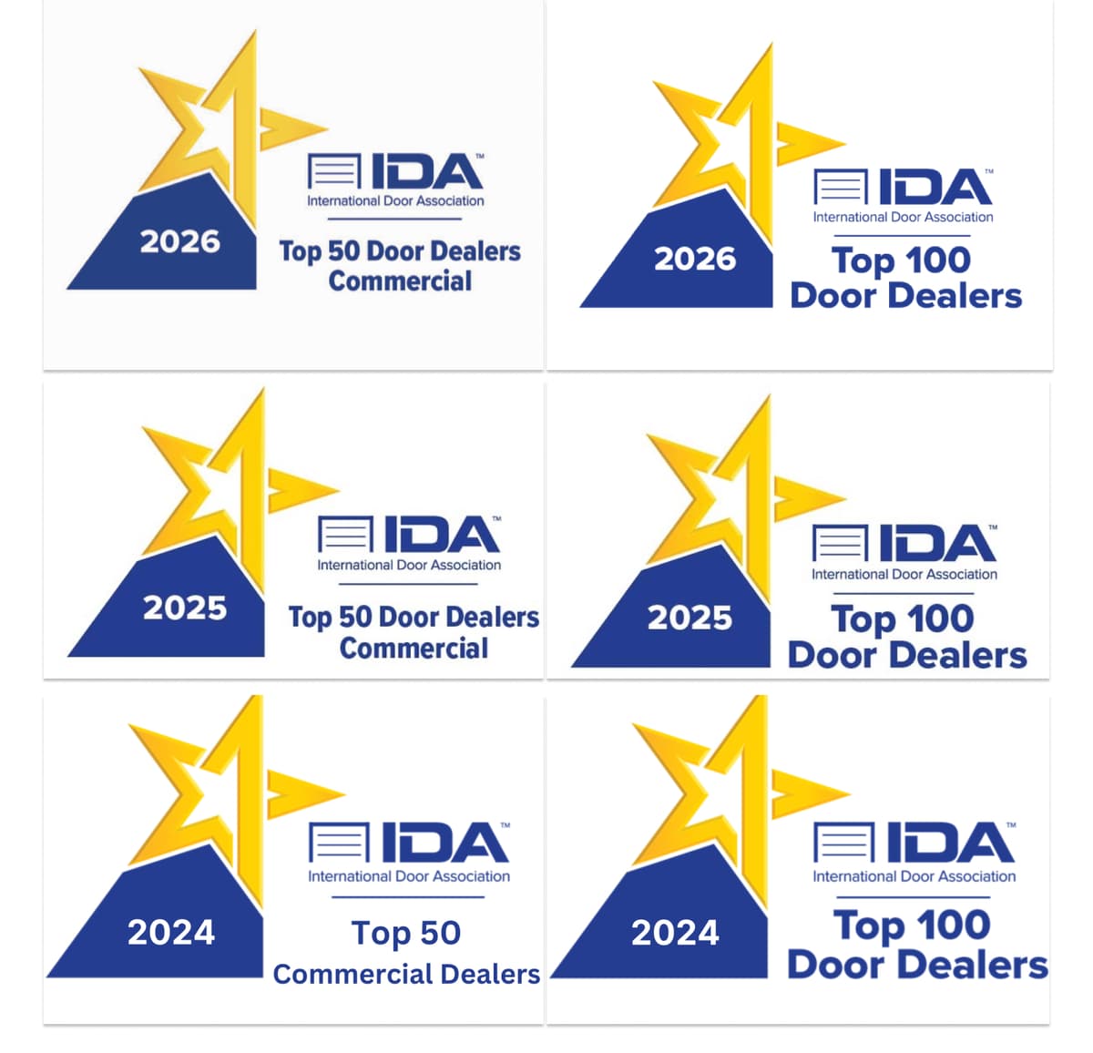 IDA 2024 & 2025 & 2026 Top 50 Commercial Dealers and Top 100 Door Dealers Awards