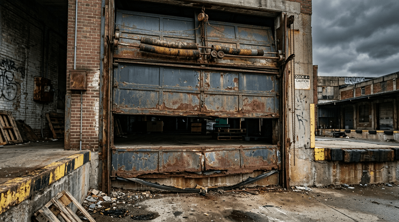Damaged commercial garage door